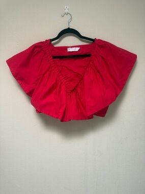 Red Flutter Sleeve V-Neck Crop Top